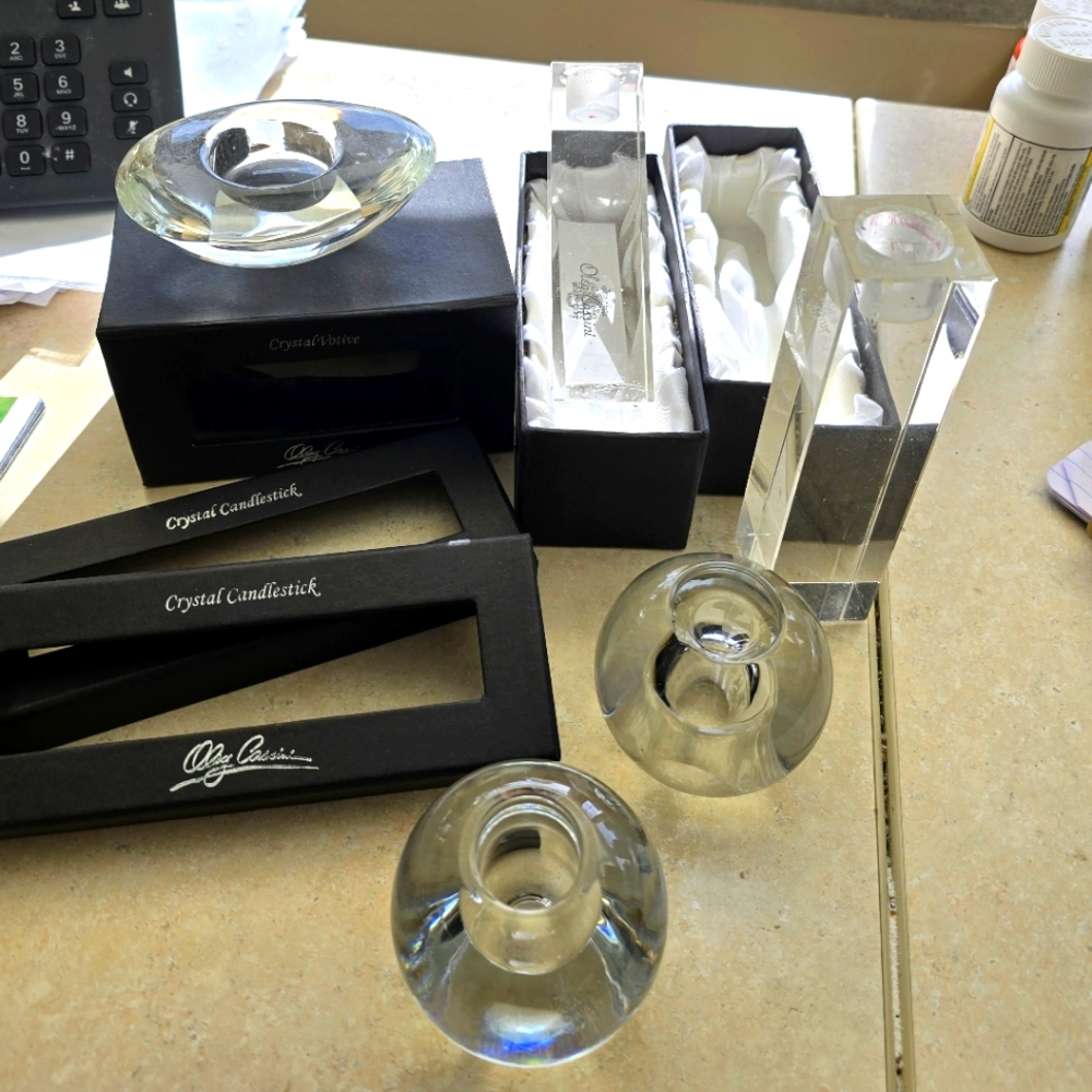 Set Of Crystal Candle Holders By Oleg Cassini
